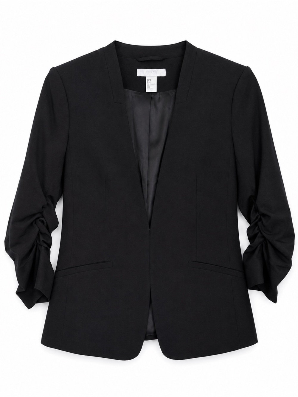 H&M Black Open-Front Women's Ruched Sleeve Blazer